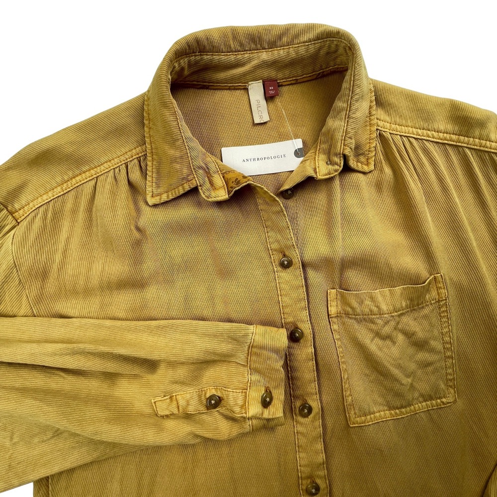Anthropologie Pilcro Women XS The Bo Boyfriend Buttondown Oversized Shirt Gold